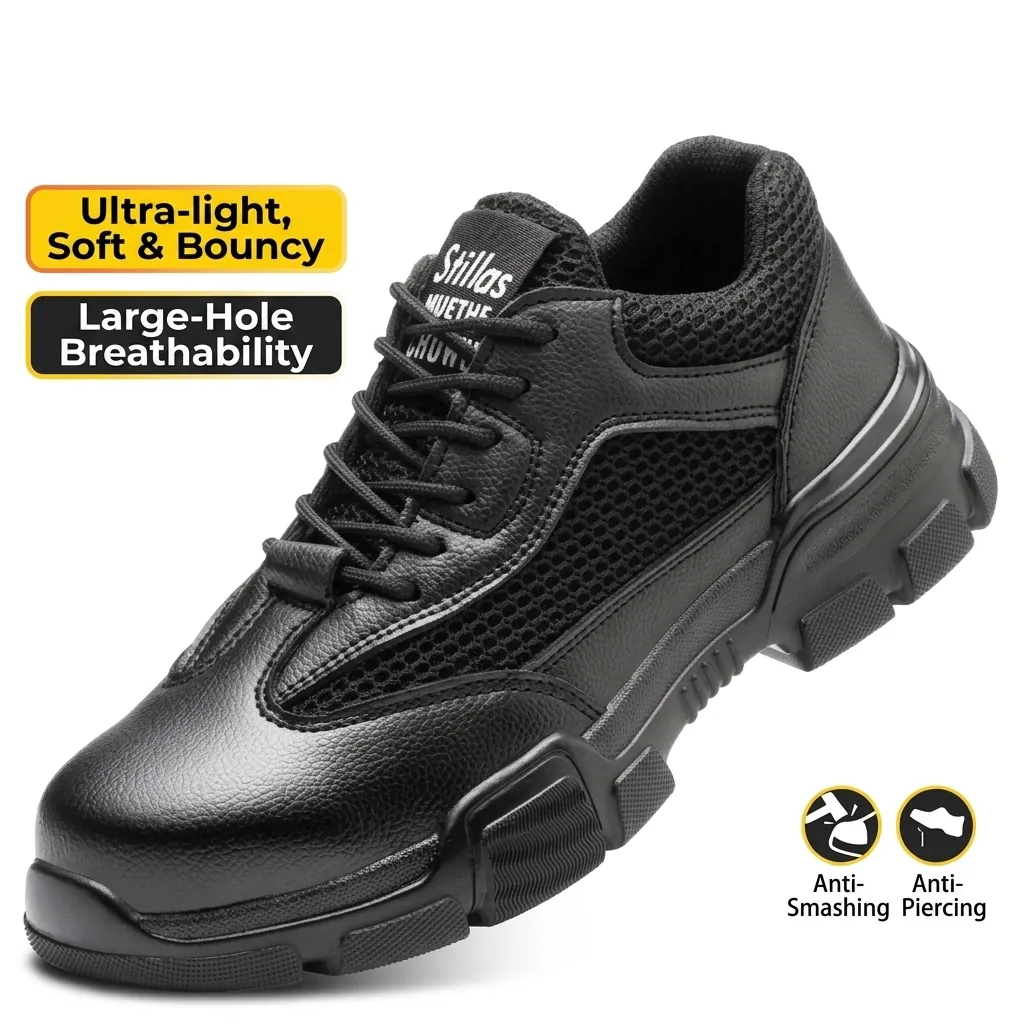 Stahlkappe Sicherheitsschuhe Herren Durchstichfest Arbeitsschuhe Atmungsaktiv Mikrofaserleder Industrielle Schutzschuhe Leichtbau Baustellenschuhe