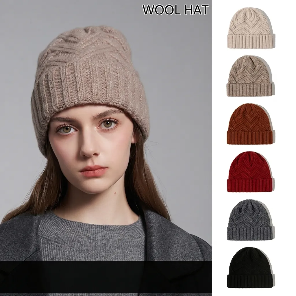100% Wollen Gebreide Muts Voor Heren Dames Verdikte Warme Wintermuts Effen Kleur Mode Zachte Wollen Hoofddeksels Casual Accessoire