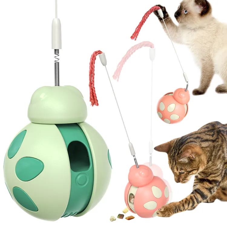 Beetle Interactive Cat Toy Tumbler Balancing Car Slow Feeder With Spring Wand No Battery For Indoor Cats Exercise Intelligence