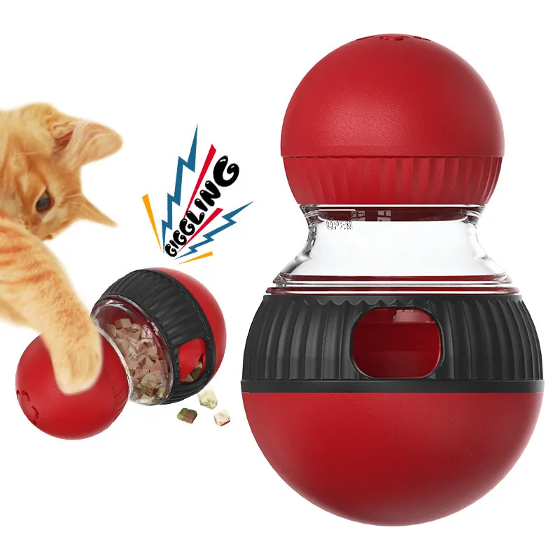 Interactive Cat Toy Sound Making Tumbler Food Dispenser ABS Plastic Puzzle Toy For Kittens Red Black Slow Feeder