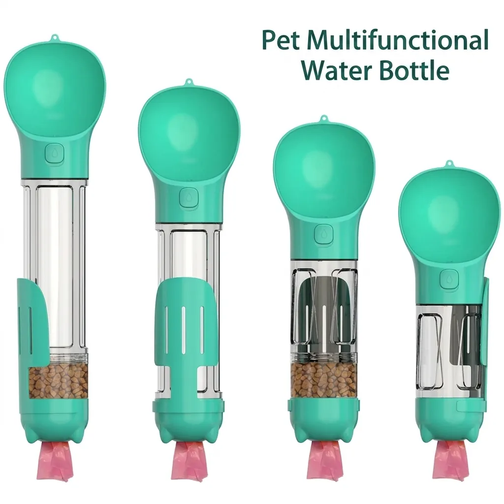 Tragbare Mehrzweck-Haustier-Wasserflasche Hunde-Reisetränke Mit Futterbehälter Und Kotbeutelspender Outdoor ABS-Material