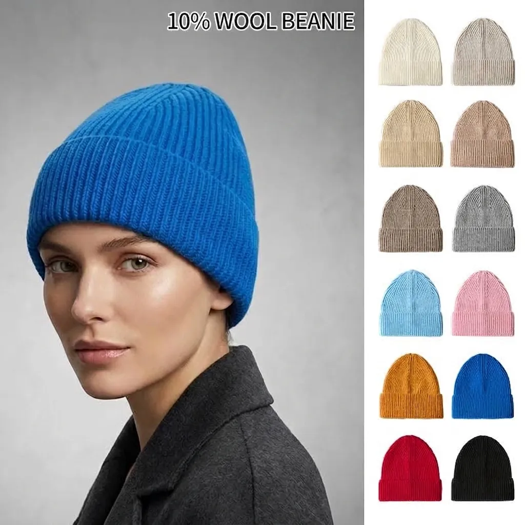 Damen Herren Strickmütze Beanie Winter Warm Wollmischung Umschlag Skull Cap Einfarbig Lässig Outdoor Sport Kopfbedeckung Mode Accessoire