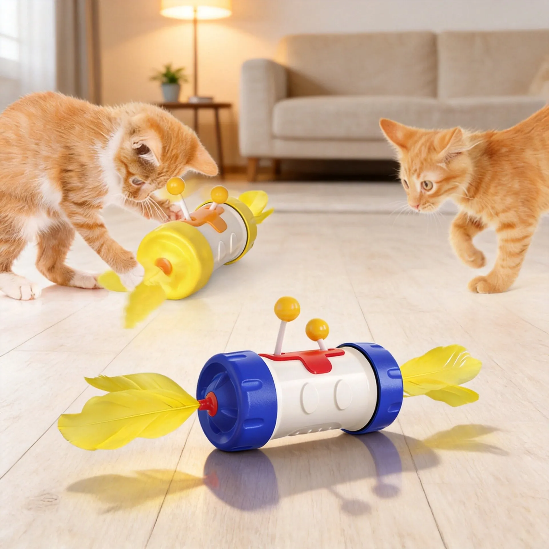 Interactive Tumbler Cat Toy ABS Plastic Self Balance Rotating Roller For Indoor Cats Feather Ball Kitten Toy Gift