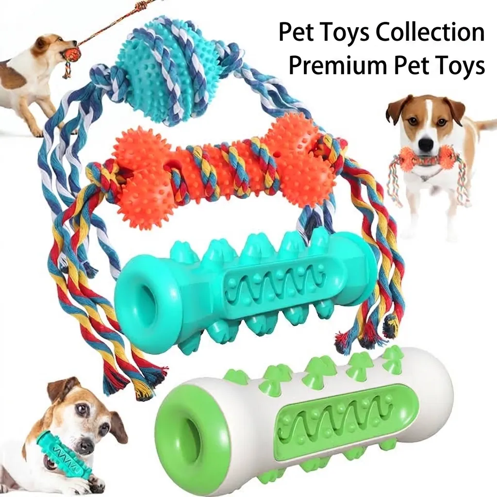 Durable Plastic Dog Chew Toy Cotton Rope Bone Ball For Aggressive Chewers Dental Teeth Cleaning Interactive Pet Play Toys