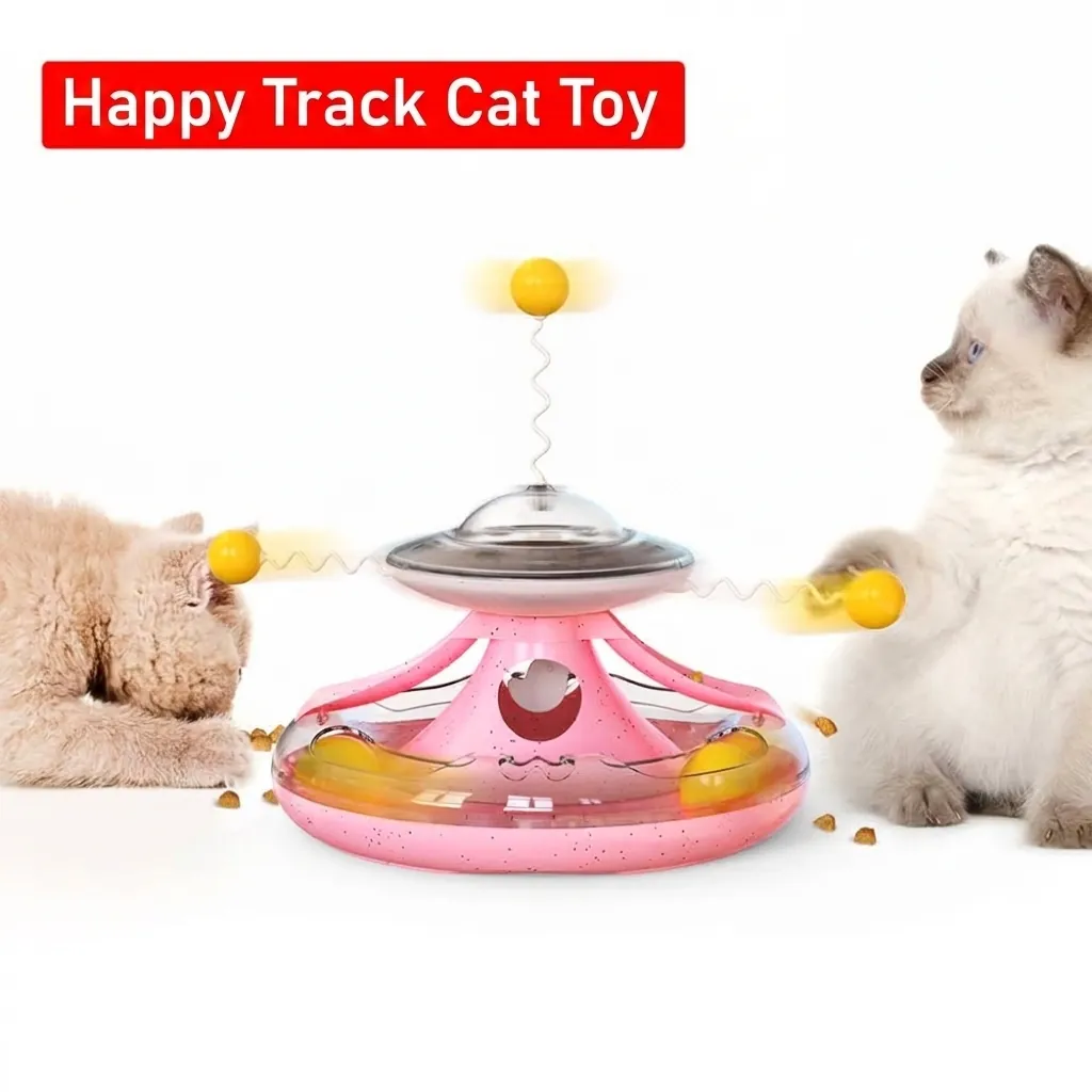 Interactive Tumbler Cat Toy With Track Roller Rotating Balls Feather Wand And Slow Food Dispenser For Cats Playing Training