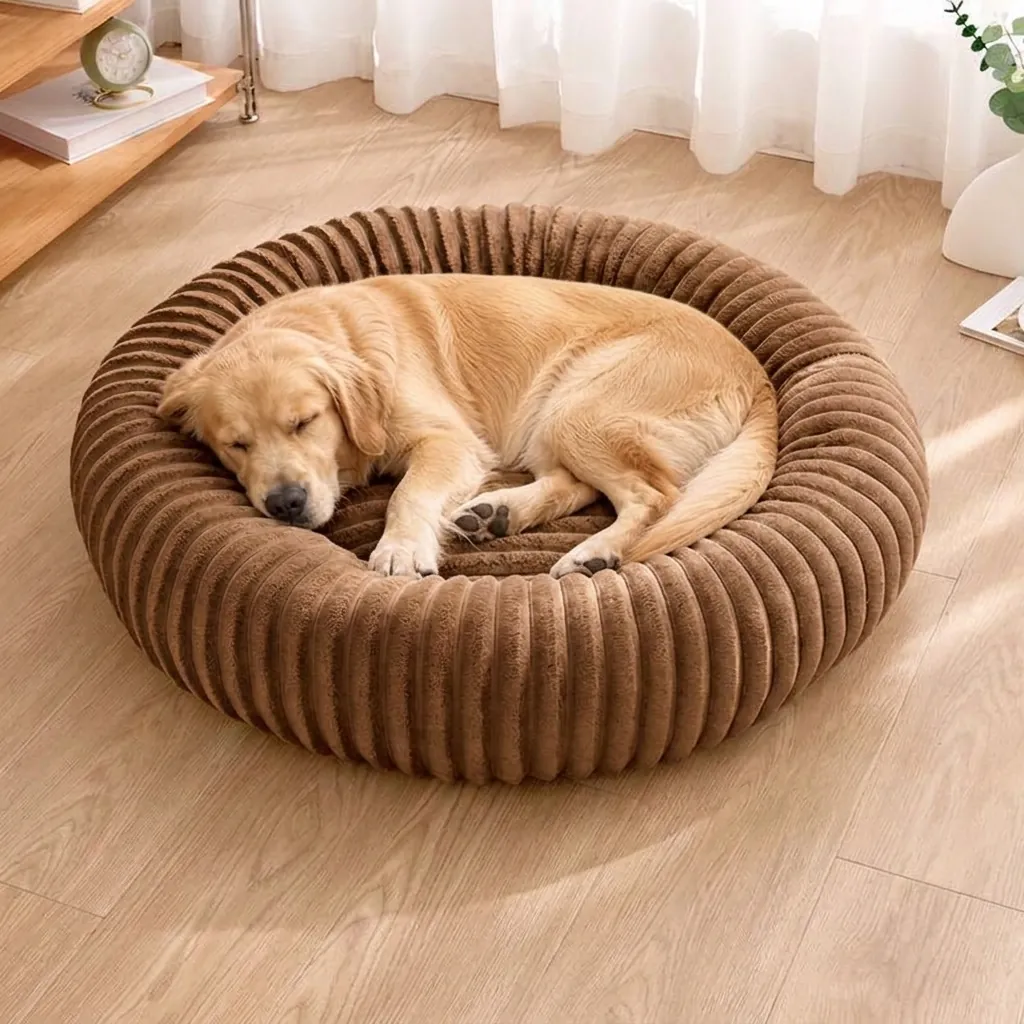 Round Pet Bed Plush Calming Dog Bed Washable Cat Bed Soft Winter Warm Cushion Donut Pet Sofa Non-slip Bottom Dog Nest