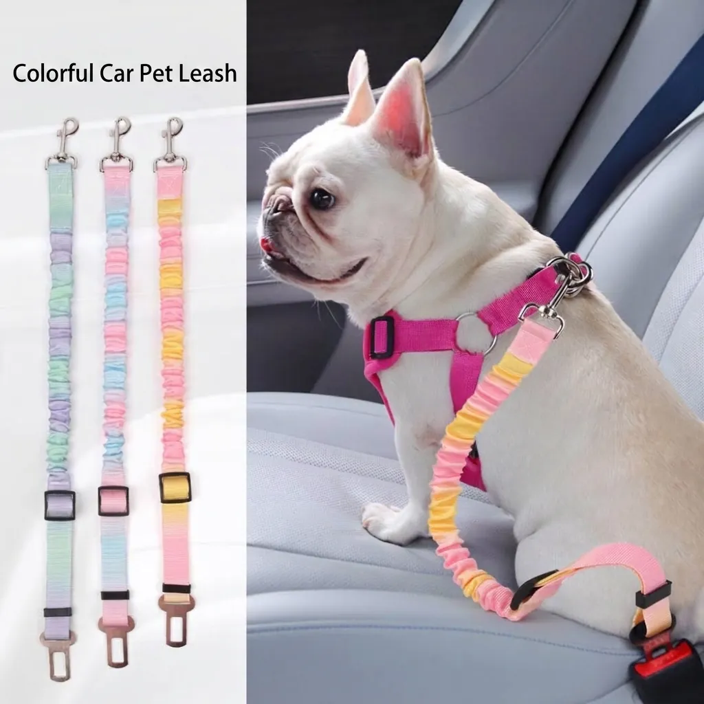 Ceinture de Sécurité de Voiture pour Chien Laisse Élastique Ajustable avec Ammortisseur Tie Dye Arc-en-ciel pour Voyage