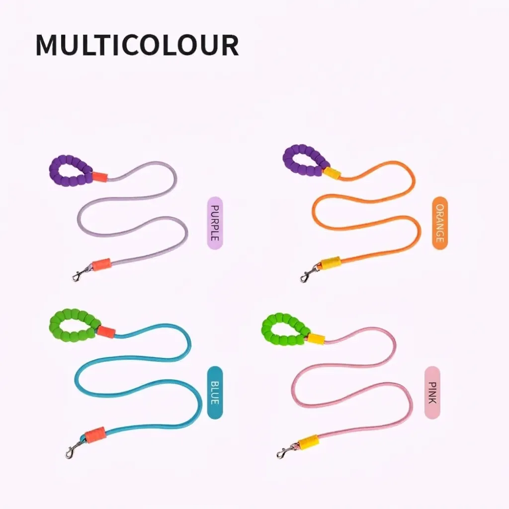 Comfortable Padded Handle Dog Leash Dopamine Candy Color Nylon Braided Round Rope Shock Absorbing Pet Walking Lead For Dogs