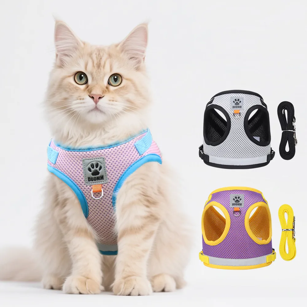 Breathable Mesh Pet Harness and Leash Set For Small Dogs Cats Reflective Vest Style Color Block Pet Traction Harness