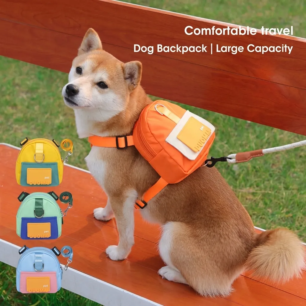 Pet Self Backpack Harness Leash Set Cartoon Small Dog Bag Cat Travel Outdoor Traction Bag Water-Repellent Polyester Adjustable Pet Backpack