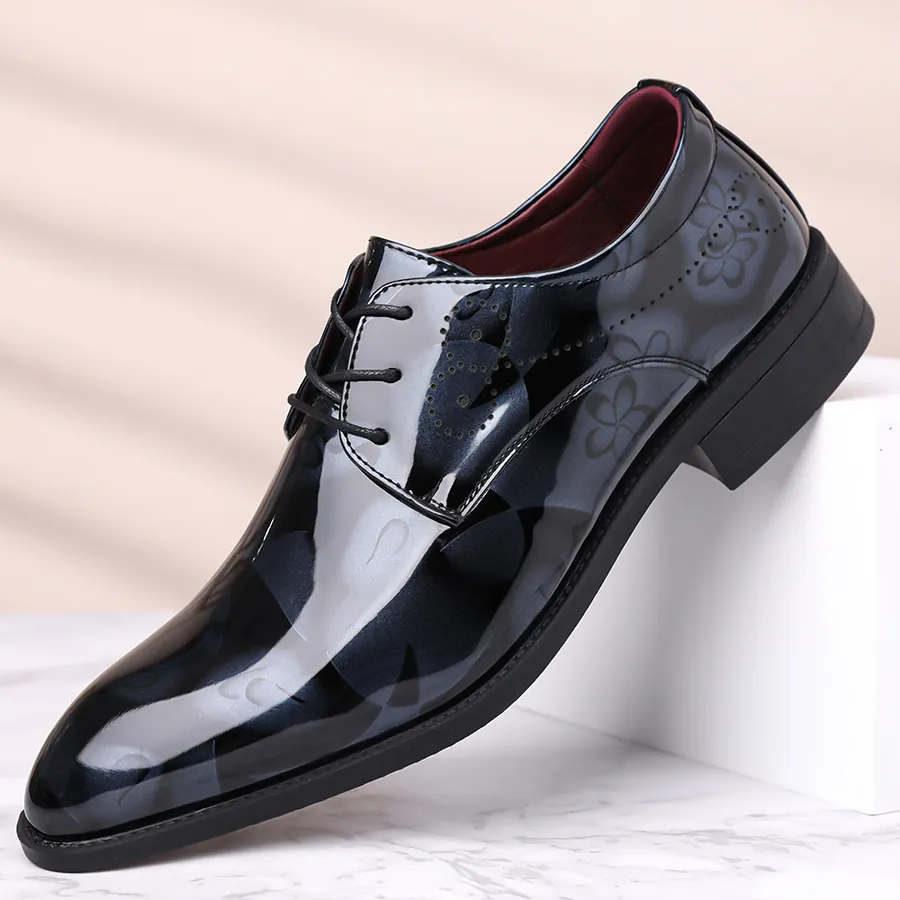 Chaussures Formelles d'Affaires pour Hommes Grandes Tailles Cuir Verni Imprimé Floral Chaussures Derby à Lacets Mariage
