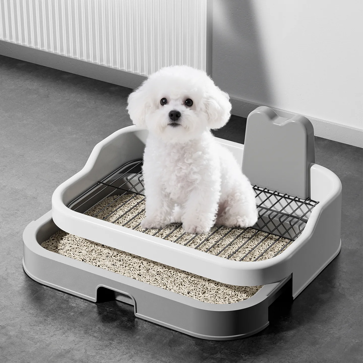 Large Splash-Proof Dog Toilet Drawer Type Pet Litter Box With High Fence Metal Grid Indoor Training Tray Easy To Clean Pet Toilet