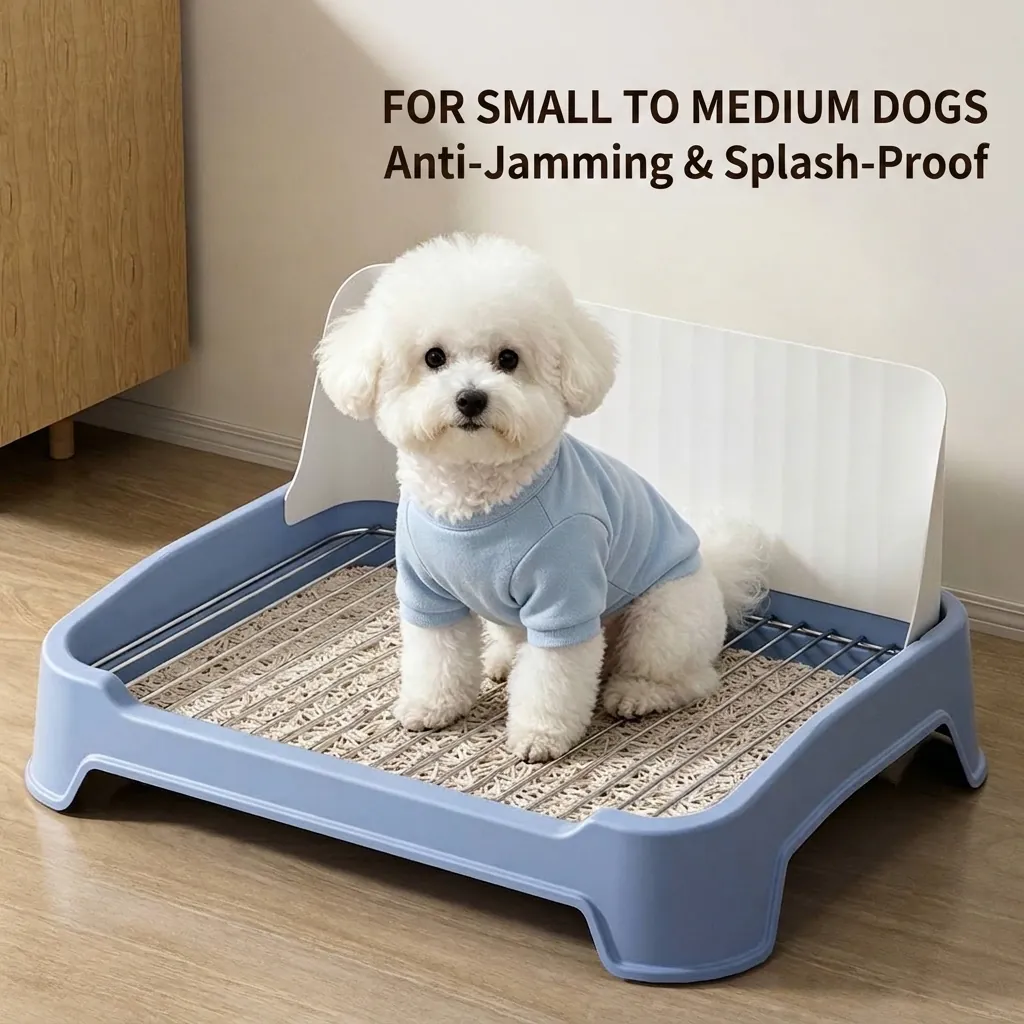 Indoor Dog Toilet With Mesh Grate Guardrail Anti-Splash Puppy Training Potty Tray For Small Medium Dogs PP Plastic Pet Pee Pad Holder