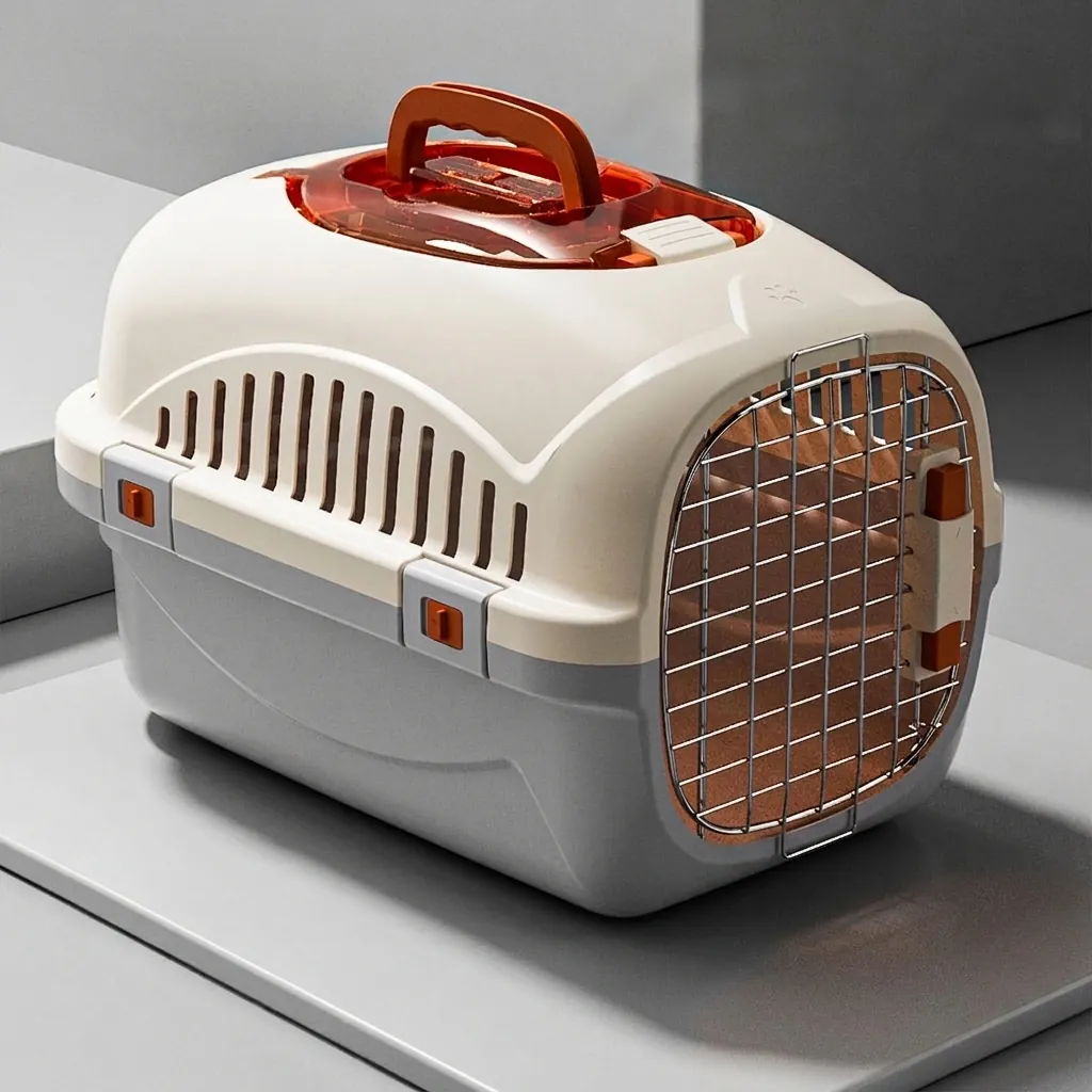 Portable Pet Carrier Box for Cats and Small Dogs Airline Approved Hard-Sided Travel Crate with Skylight and Metal Door Breathable Plastic Pet Transport Cage