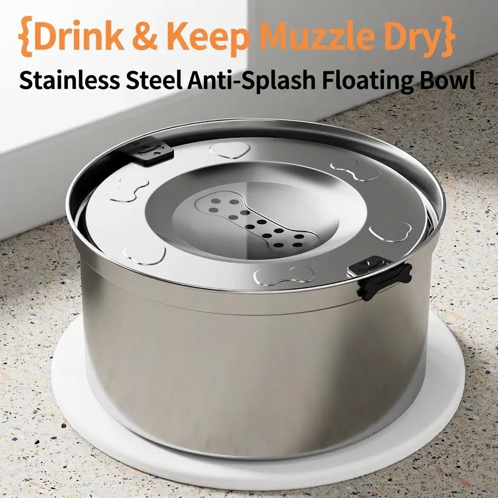 Stainless Steel Splash-Proof Floating Pet Water Bowl For Dogs Cats Large Capacity Non-Wetting Mouth Drinking Fountain Dispenser