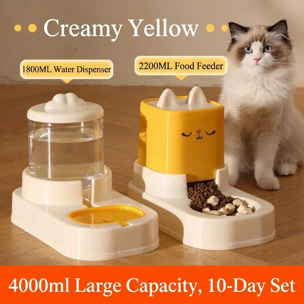 Alimentador Automático para Perros y Gatos Bebedero por Gravedad Dispensador de Comida Fuente de Agua Gran Capacidad para Mascotas Pequeñas y Medianas