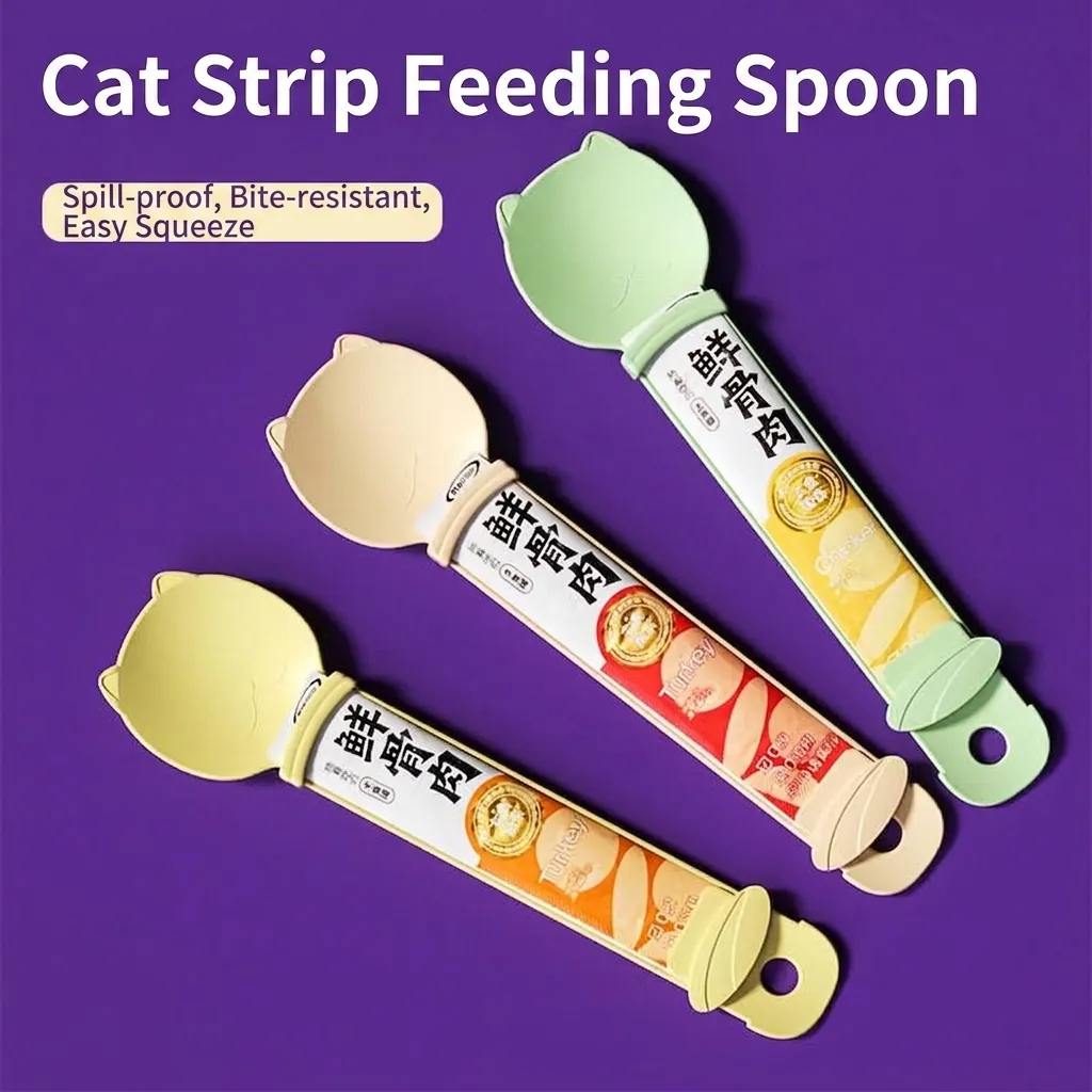 Cuillère Presse-Bâtonnet pour Chat en Plastique PP Distributeur de Friandises Sans Gaspillage Pour Chats Avec Mécanisme Coulissant et Trou