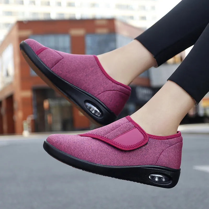 Women Casual Walking Shoes Breathable Linen Fabric Velcro Air Cushion Sole Lightweight Comfort Sneakers For Elderly Women