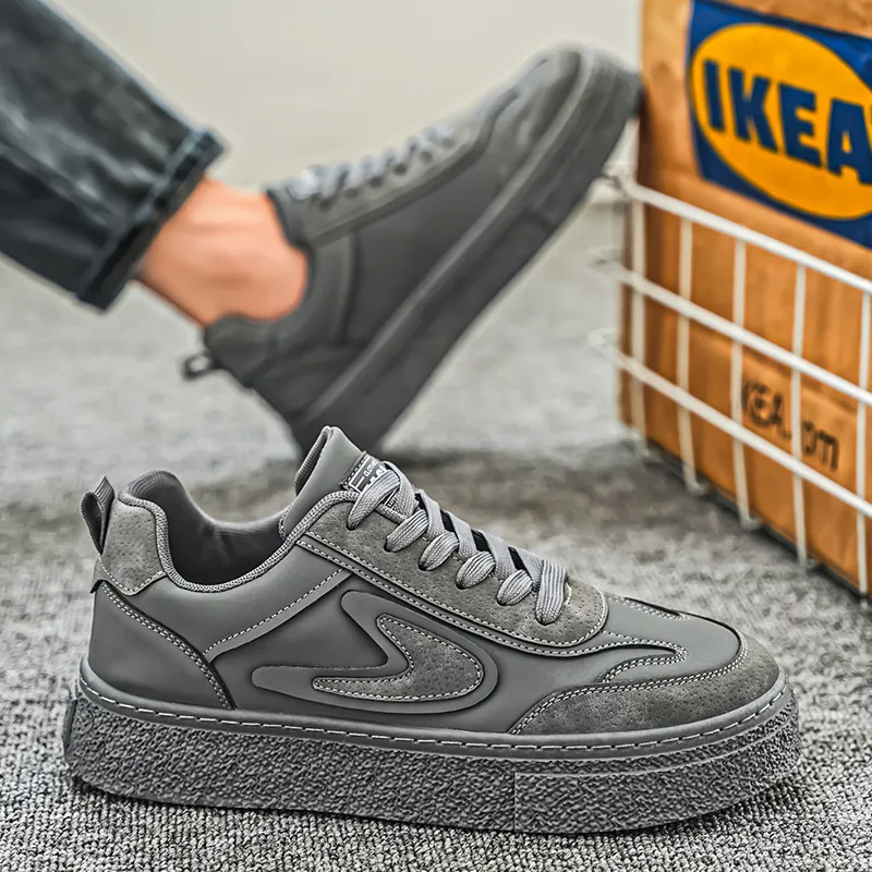 Herren Low Top Schnürschuhe Board-Schuhe Casual Dicke Sohle Sports Sneakers Für Studenten Daily Leder Patchwork Skate-Schuhe