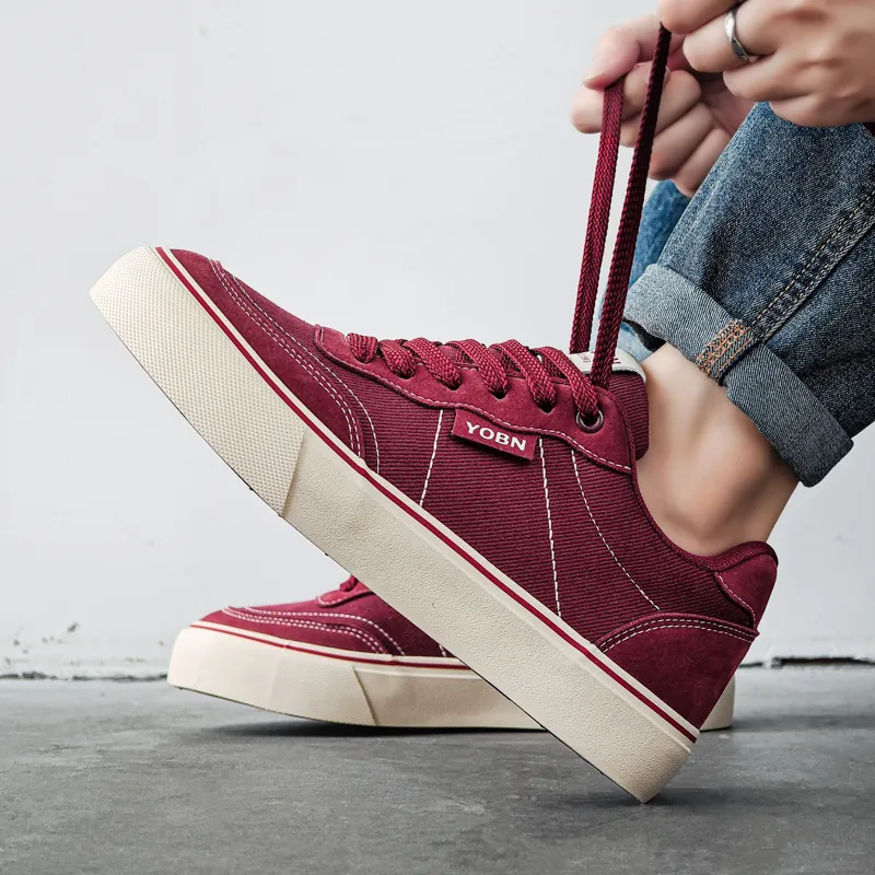 Men's Casual Canvas Vulcanized Board Shoes Breathable Low Top Sneakers For Student Solid Color Retro Streetwear Footwear