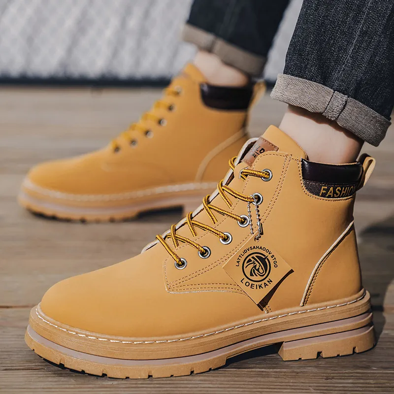 Men British Style Martin Boots Outdoor Anti-Slip Wear-Resistant Thick Sole Climbing Short Boots Work Boots For Autumn Winter