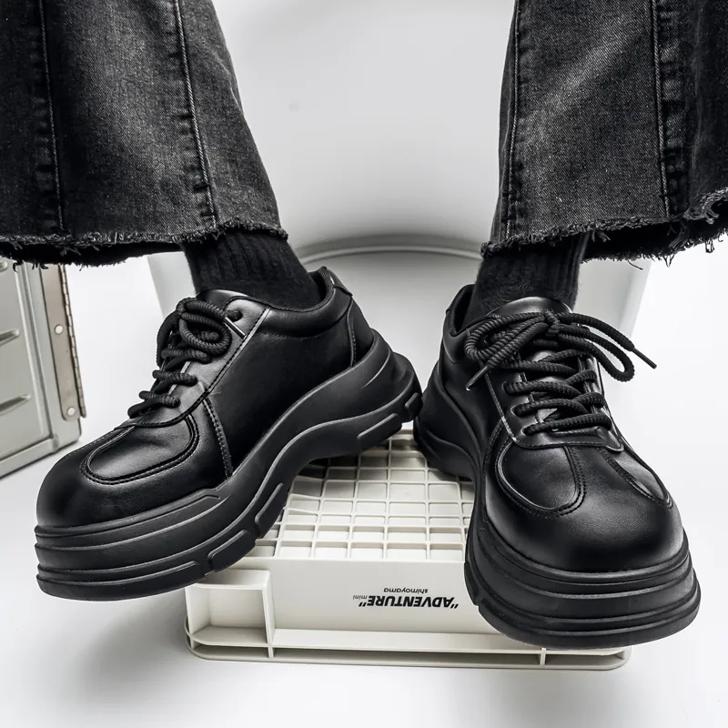 Men's Platform Derby Shoes Thick Sole British Style American Streetwear Casual Synthetic Leather Height Increasing Dress Shoes