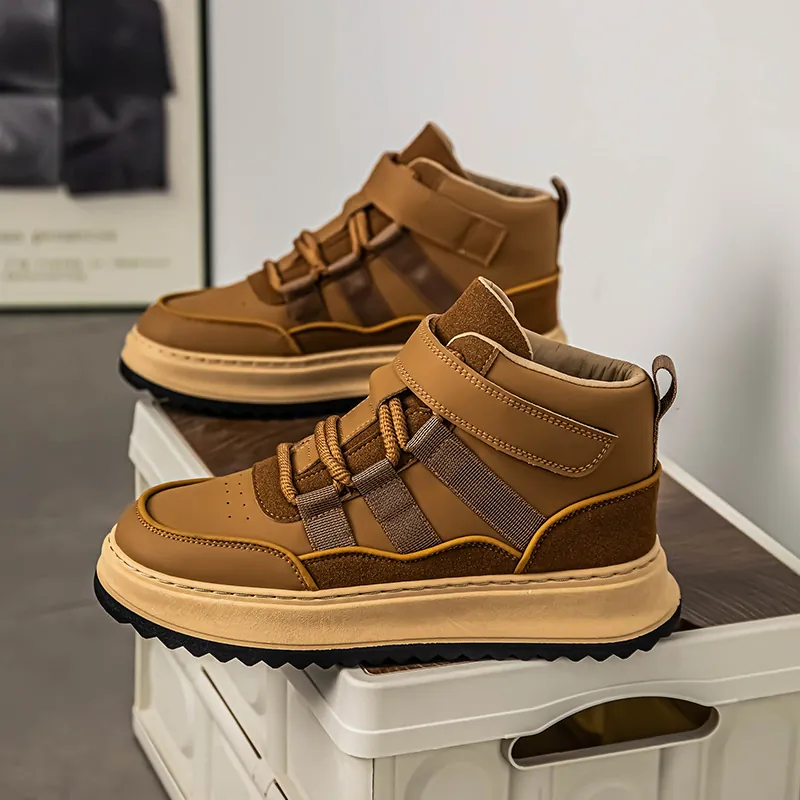 Sneaker Casual da Uomo Retro High Top Patchwork Outdoor Moda Scarpe da Board Suola Spessa Antiscivolo per Autunno Inverno