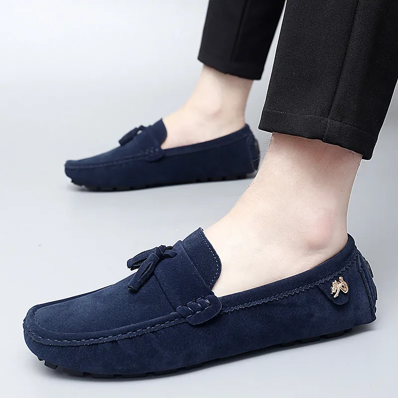 Mocassins Décontractés en Cuir Nubuck pour Hommes Femmes Chaussures de Conduite Respirantes Couleur Unie Mode