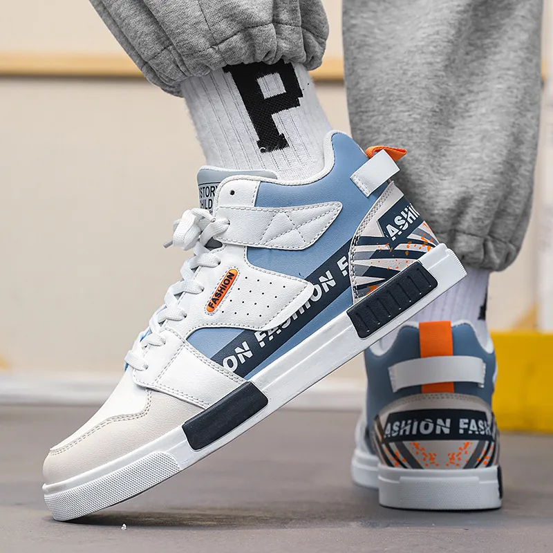 Scarpe da Skate High-Top da Uomo in Pelle Blocchi di Colore Sneakers Sportive Casual per Adolescenti Studenti