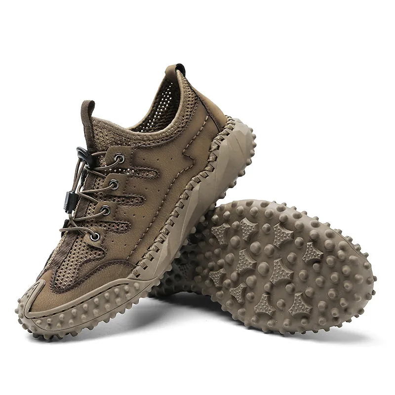Heren Buiten Casual Schoenen Ademend Mesh Strandschoenen Antislip Vrijetijdsschoenen Handgenaaid Modieuze Schoenen