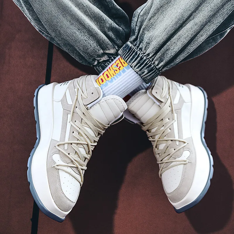 Sneaker da Uomo High-top Stile Harajuku Colorblock Suola Spessa Scarpe da Skate Casual Streetwear Antiscivolo Scarpe Sportive