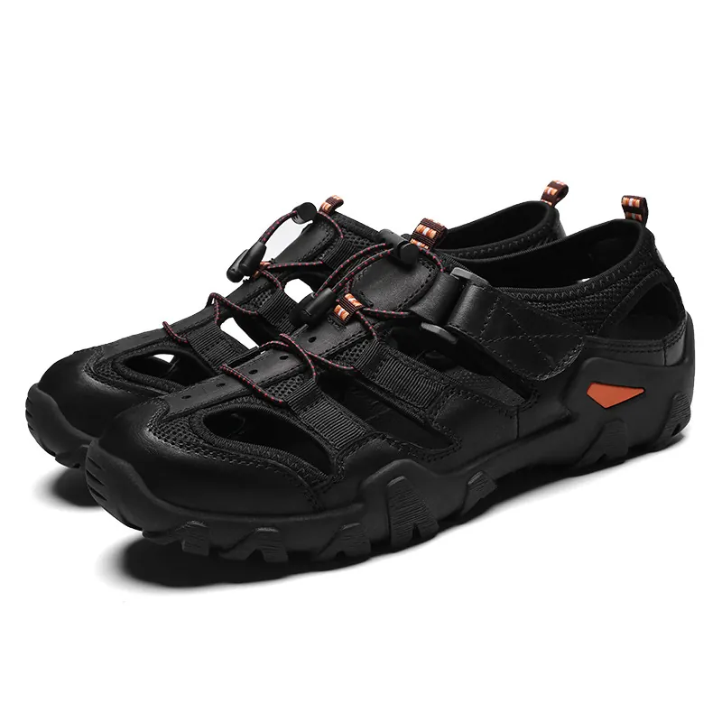 Sandali da Uomo All'aperto Traspiranti a Punta Chiusa Scarpe Sportive da Spiaggia in Pelle PU Casual Sandali Antiscivolo