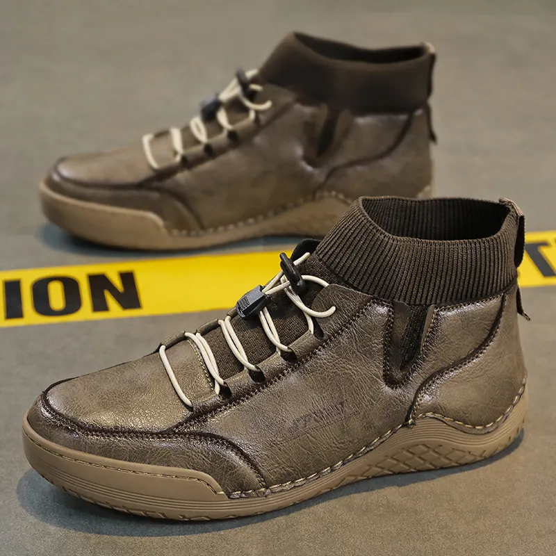 Men Winter Fleece Lined Martin Boots High Top Warm Vintage Microfiber Leather Casual Shoes Outdoor Non Slip Fashion Boot