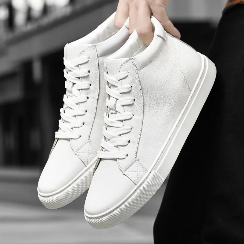 Sneaker Unisex in Pelle High Top Foderate in Pile Scarpe Invernali Calde Casual Stringate Basse Bianche per Sport all'Aperto