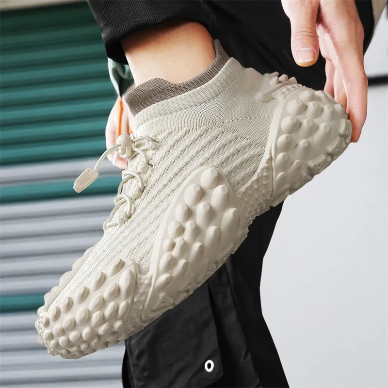 Zapatillas de Deporte de Malla Flyknit Transpirables para Hombre Suela Gruesa de EVA Ligeras Zapatos para Caminar Casual Moda