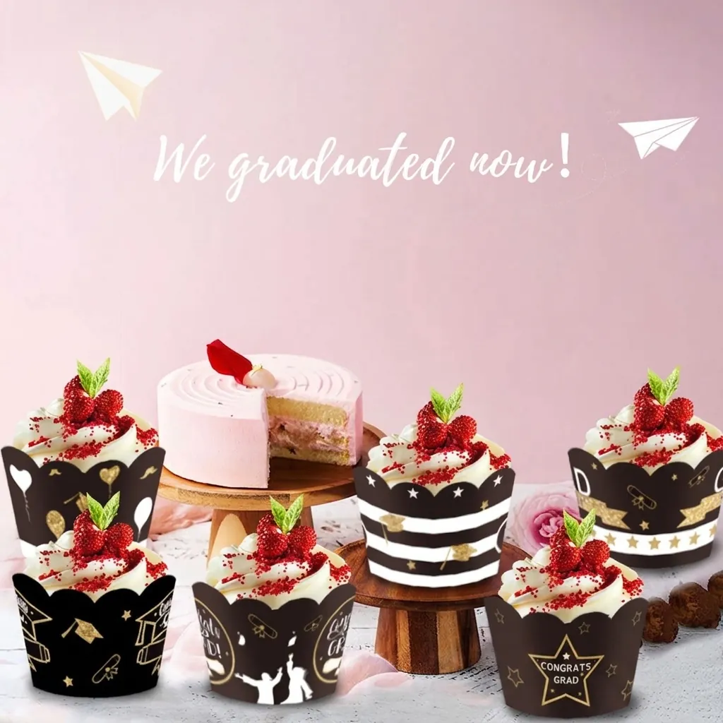 Congrats Grad Cupcake Wrappers And Toppers Set Graduation Party Cake Decoration For School University Celebration Graduates Party Supplies