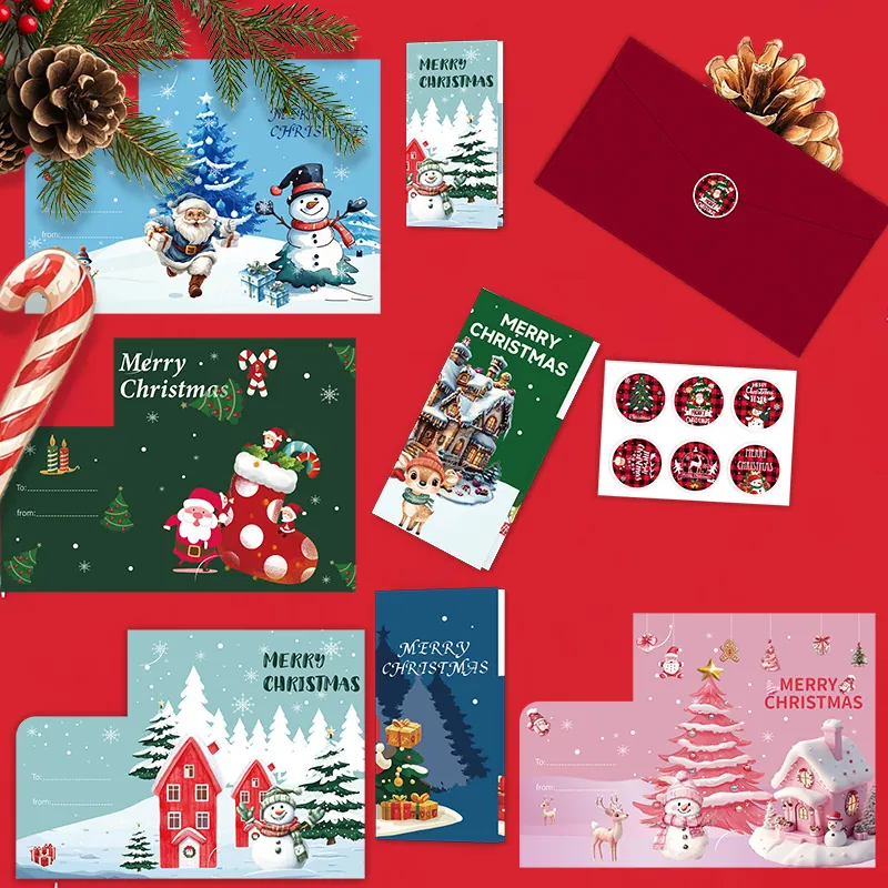 Merry Christmas Greeting Cards With Envelopes And Stickers Creative Folded Message Cards For Holiday Party Gifts