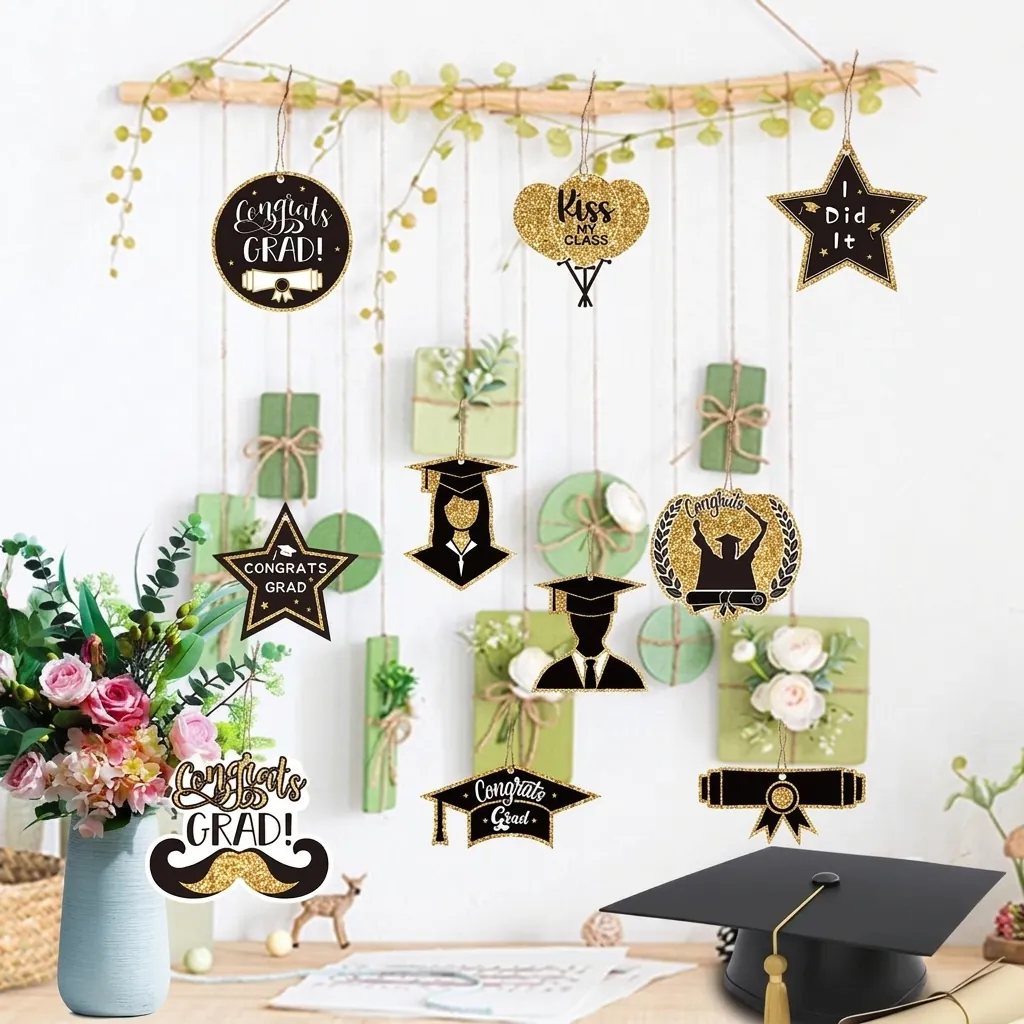 Set Decoraciones Fiesta Graduación Pancarta Amuletos Colgantes Pegatinas Gafas Suministros Fiesta Ceremonia Escolar