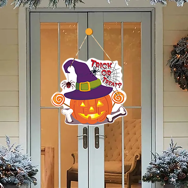Halloween Door Hanging Sign and Banner Kit Paper Pumpkin Ghost Bat Pattern Spooky Party Home Wall Decor Ornaments