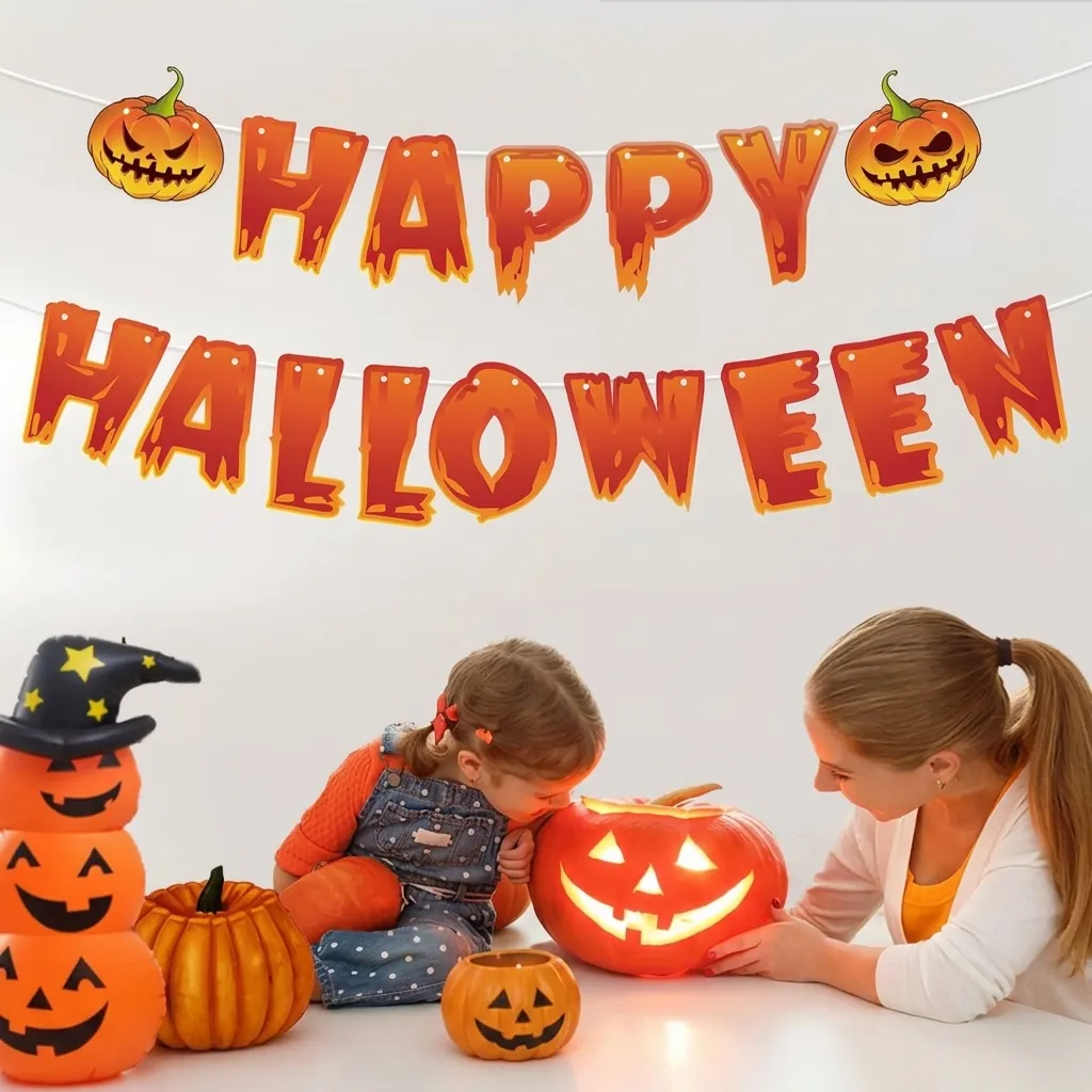 Halloween Hanging Banner Decoration Set Paper Pumpkin Ghost Skull Banner For Party Bar Home Haunted House Prop Ornament
