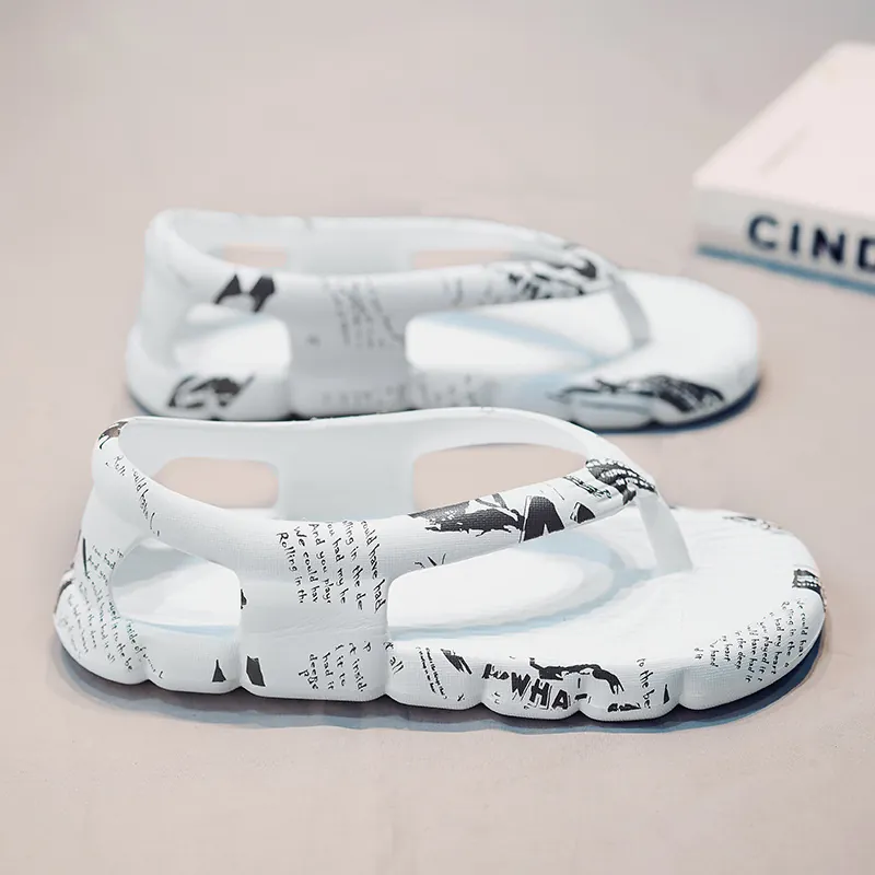 Herren Damen Casual Zehensandalen Sommer EVA Weiche Dicke Sohle Flip Flops Outdoor Strand Graffiti Druck Atmungsaktive Sandalen