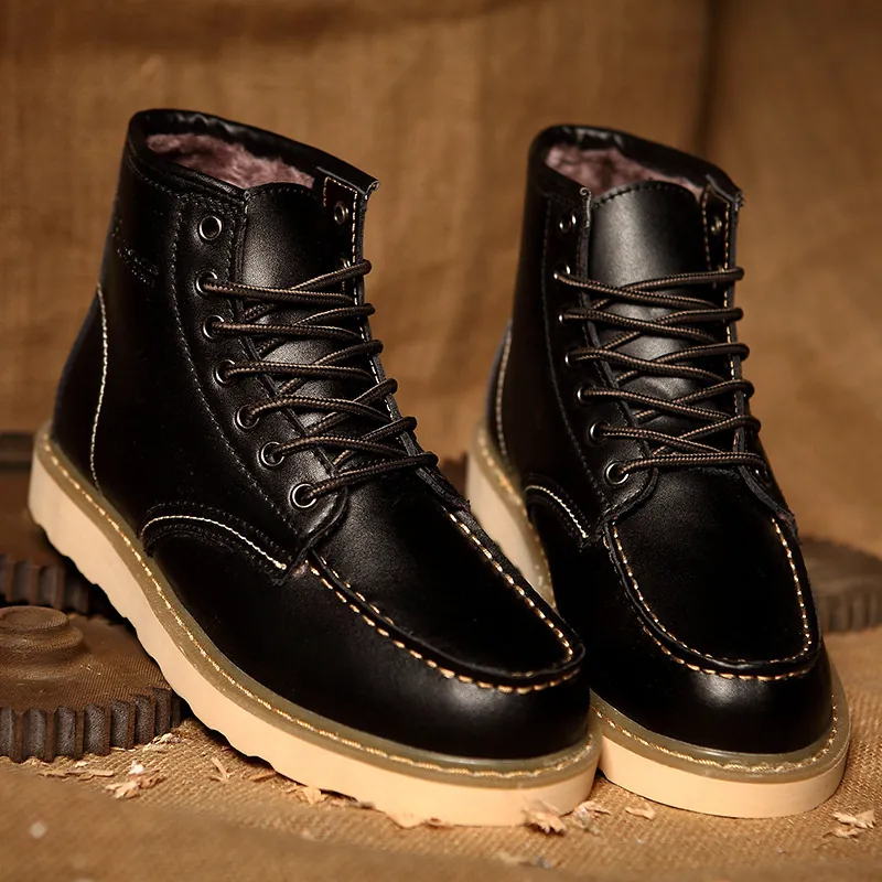 Men British Vintage PU Leather Martin Boots Lace Up Non Slip Rubber Sole Autumn Winter Work Cargo Boots Outdoor Casual Shoes