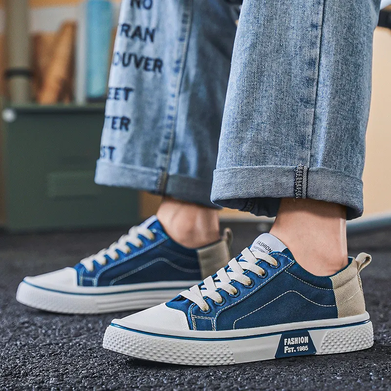 Herren Mode Leinwand Sneaker Low Top Schnürung Flache Schuhe Koreanischen Stil Streetwear Student Casual Skateschuhe Große Größe