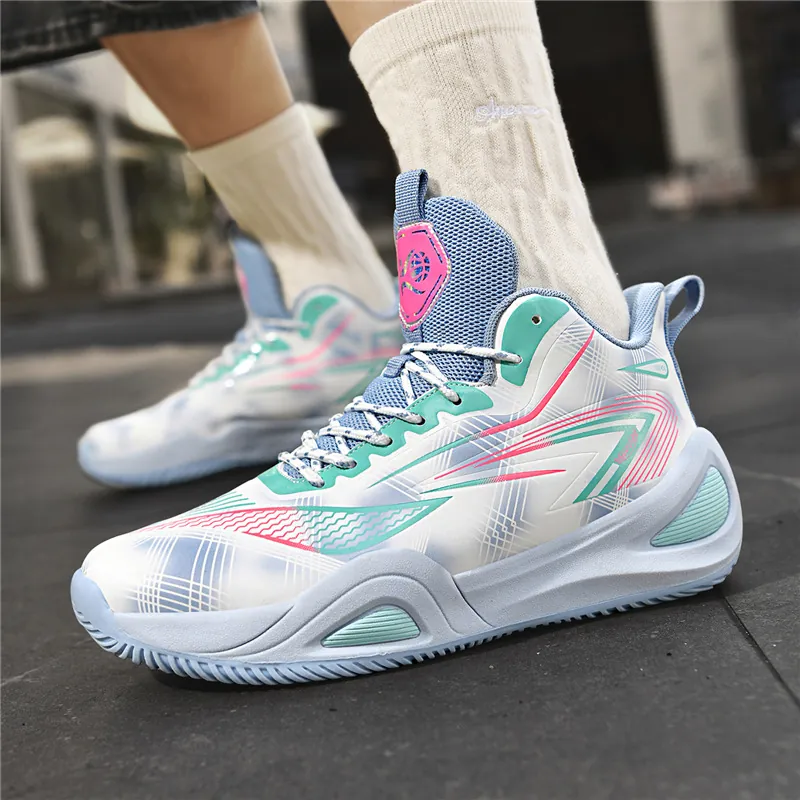 Fashion Color Block Mid Top Basketball Shoes For Men And Women Durable Outdoor Running Sneakers Platform Athletic Training Shoes