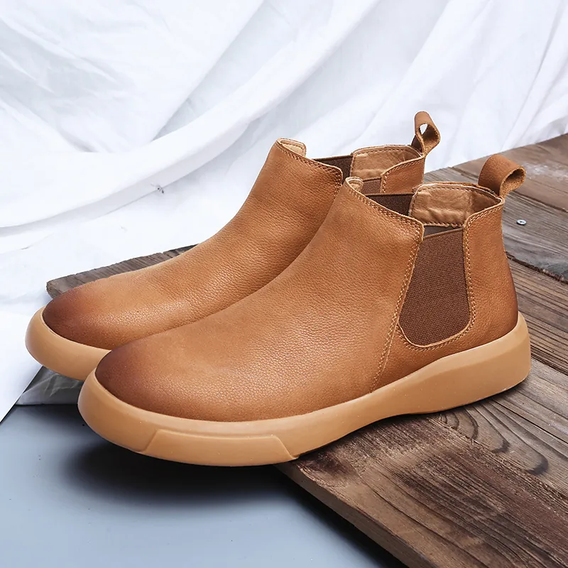 Heren Chelsea Boots Britse Stijl Splitleder Martin Laarzen Antislip Warm Casual Enkellaarzen Voor Herfst Winter Heren Schoenen