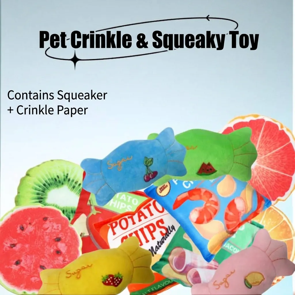 Jouet Sonore en Peluche pour Animaux Avec Papier Froissé Forme de Fruits Chips Bonbons Jouet à Mâcher Interactif Durable