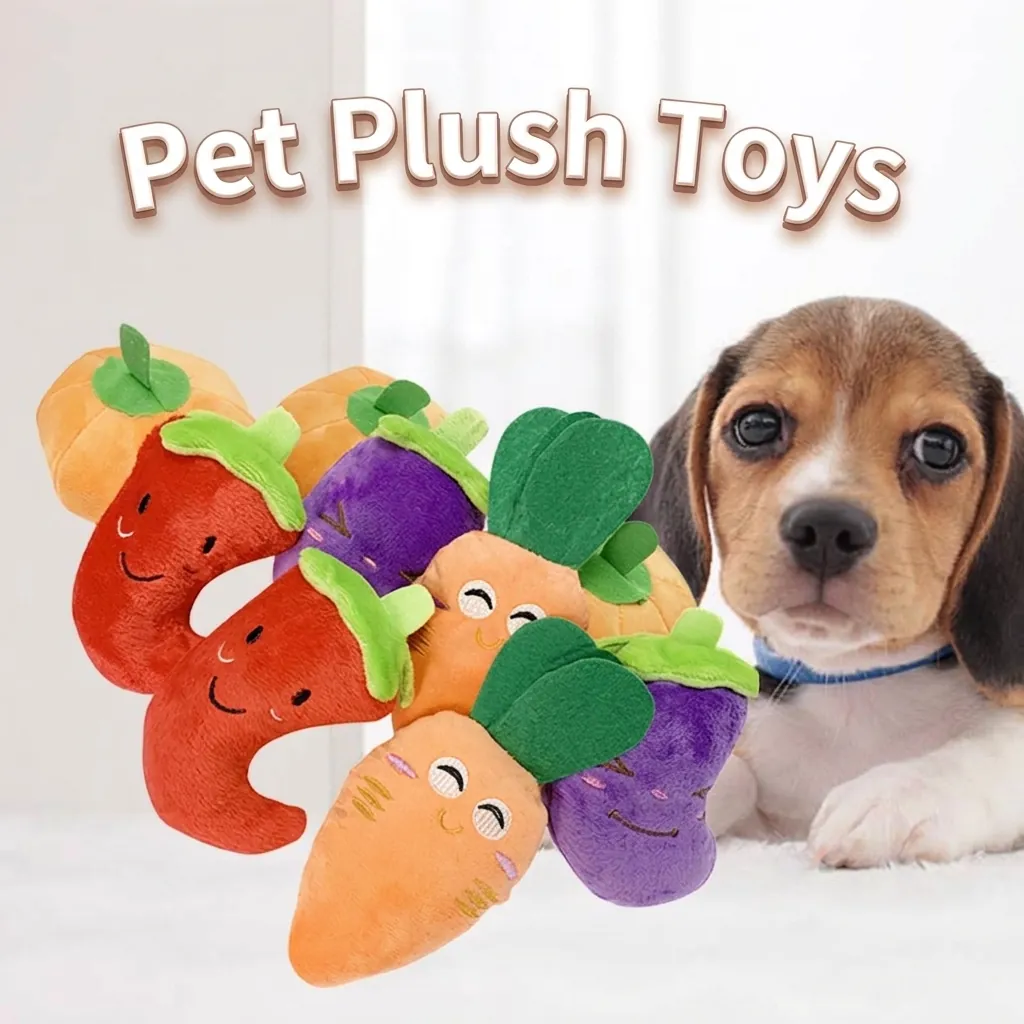 Giocattolo in Peluche per Animali Sonoro Verdura Cartone Animato Carota Peperoncino Zucca Melanzana Animale di Peluche Morbido per Cane Gatto Pulizia Denti Interazione Regalo
