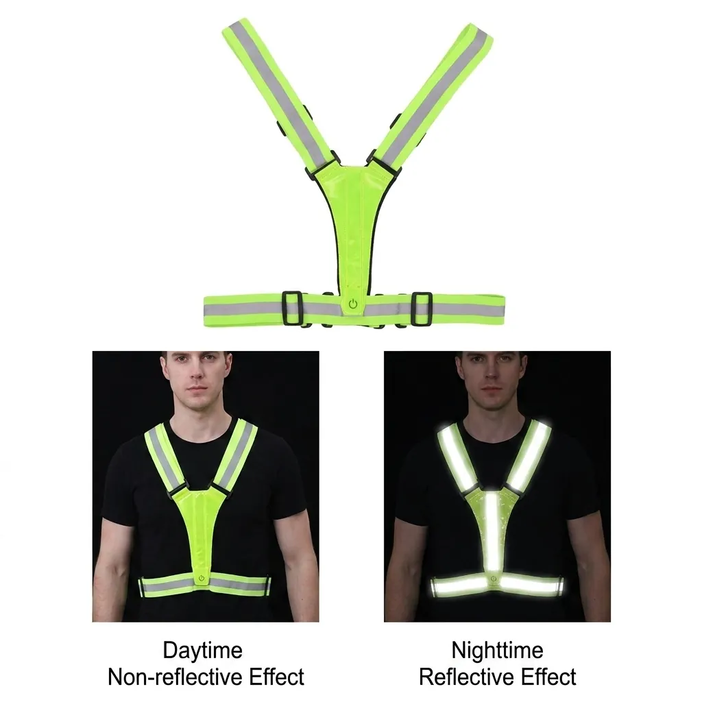 LED Reflective Safety Vest Adjustable High Visibility Harness For Night Running Cycling Outdoor Protective Gear Light Up Strap