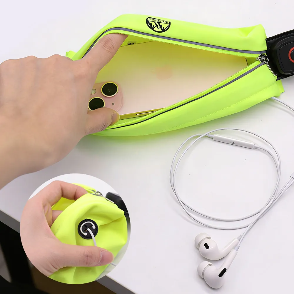 Sac Banane de Course à Pied Lumineux LED Réfléchissant Sécurité Nocturne Ceinture de Sport Lycra Imperméable Support Téléphone pour Marathon Cyclisme