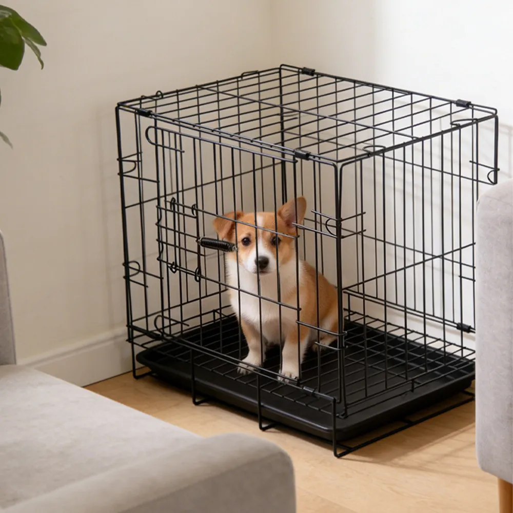 Cage Pliable pour Animaux en Métal Noir pour Petits Chiens Chats Lapins Cage d'Intérieur Avec Plateau en Plastique Amovible Maison de Transport en Fer
